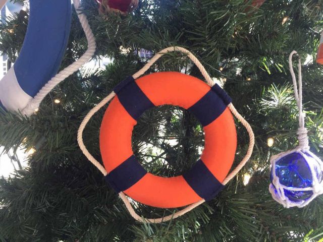 Vibrant Orange Decorative Lifering With Blue Bands Christmas Ornament 6