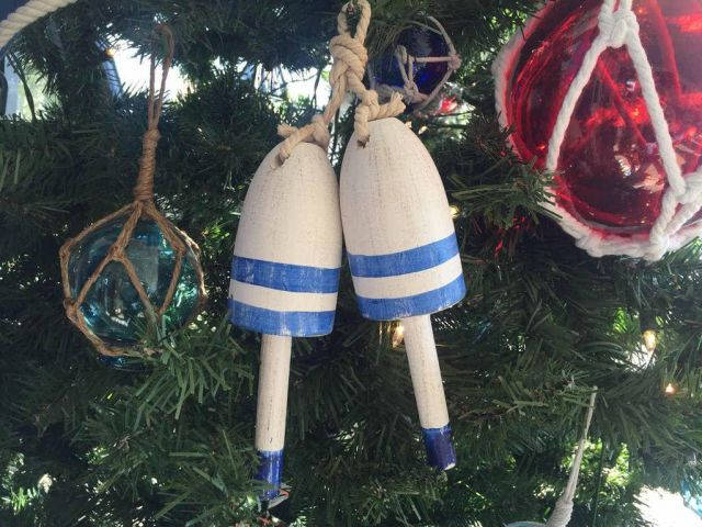 Wooden Vintage Dark Blue Maine Decorative Lobster Trap Buoys Christmas Ornament 7 