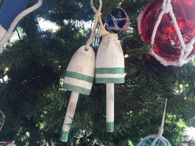 Wooden Vintage Green Decorative Maine Lobster Trap Buoys Christmas Ornament 7 
