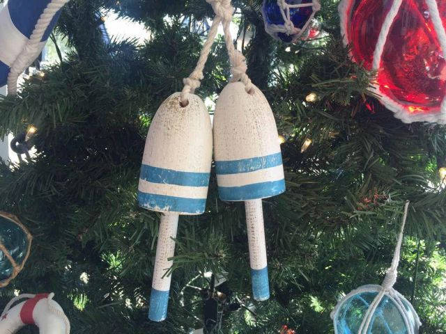 Wooden Vintage Light Blue Decorative Maine Lobster Trap Buoys Christmas Ornament 7