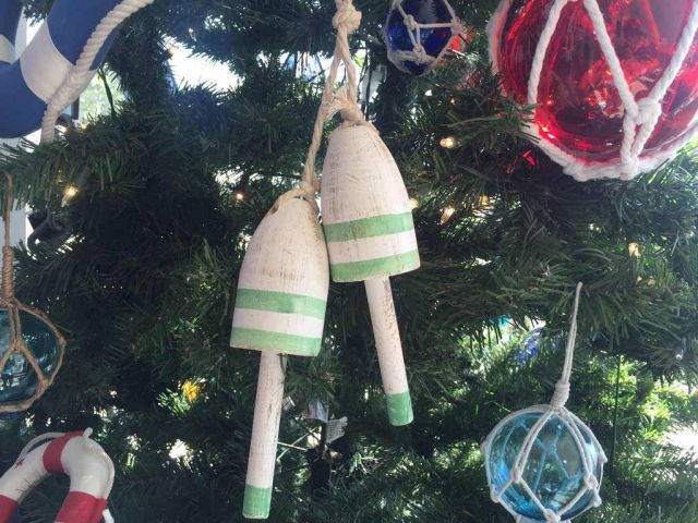 Wooden Vintage Light Green Decorative Maine Lobster Trap Buoys Christmas Ornament 7  