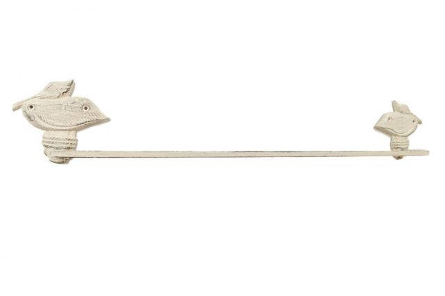 Whitewashed Cast Iron Pelican on Post Bath Towel Holder 28