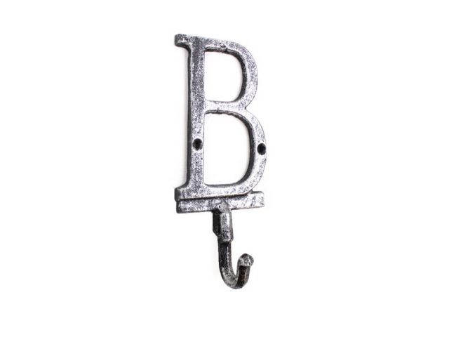 Rustic Silver Cast Iron Letter B Alphabet Wall Hook 6