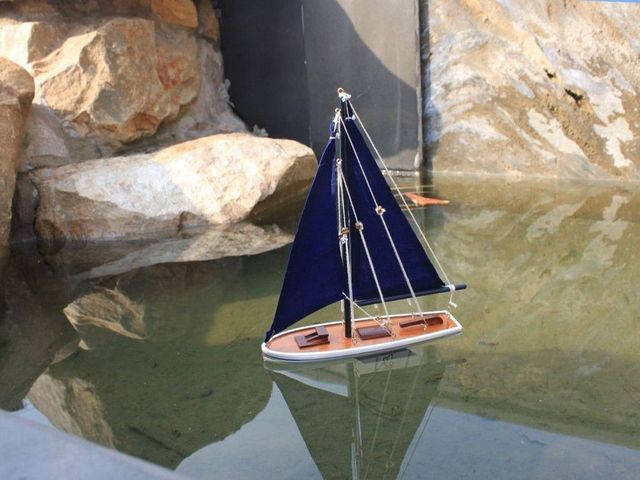 Wooden It Floats 21 - Blue Floating Sailboat Model with Blue Sails