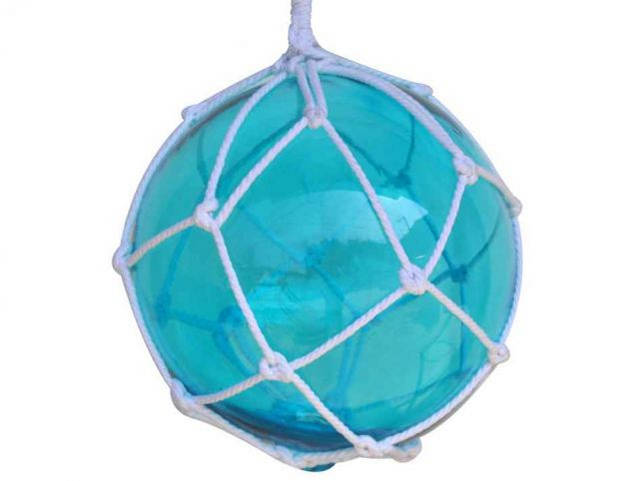 Light Blue Japanese Glass Ball Fishing Float With White Netting Decoration 12
