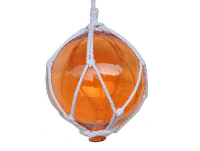 Orange Japanese Glass Ball Fishing Float With White Netting Decoration 8