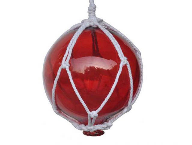 Red Japanese Glass Ball Fishing Float With White Netting Decoration 8
