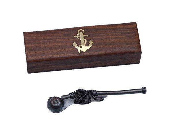 Bosun Whistle 5" in Brass Boatswain Bronze with Wooden Box Copper 