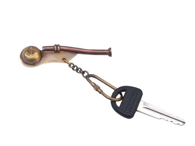 Antique Brass Bosun Whistle Key Chain 5