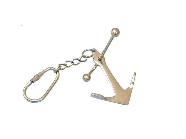 Solid Brass Admiralty Pattern Anchor w-Stock Key Chain 6