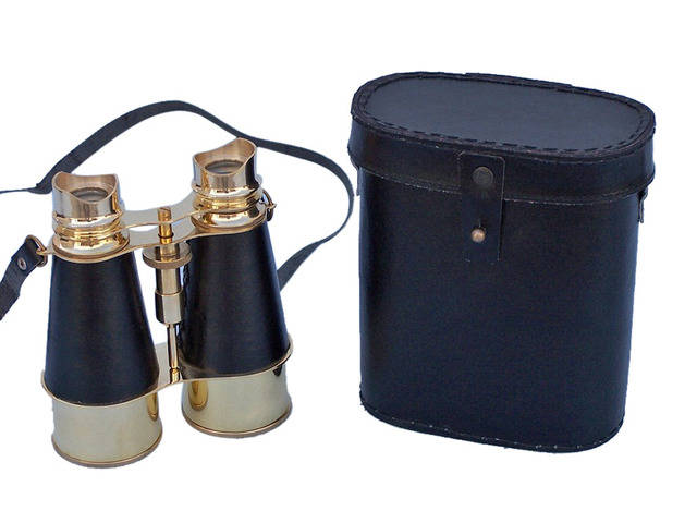 Admirals Brass Binoculars with Leather Case 6