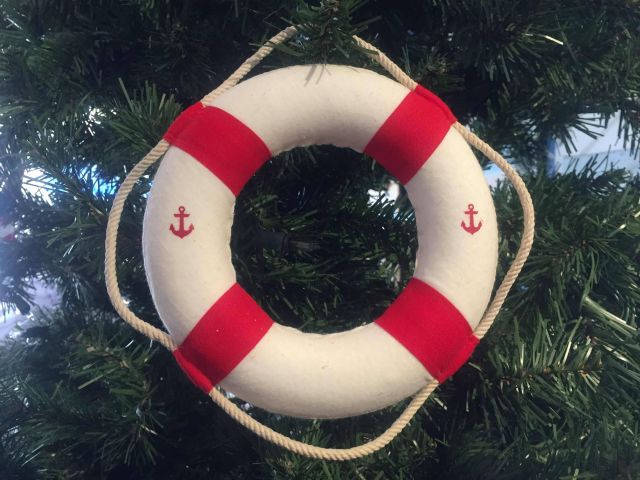 Classic White Decorative Anchor Lifering With Red Bands Christmas Ornament 6