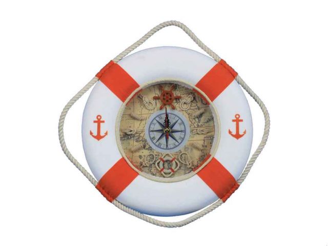 Classic White Decorative Anchor Lifering Clock With Orange Bands 12