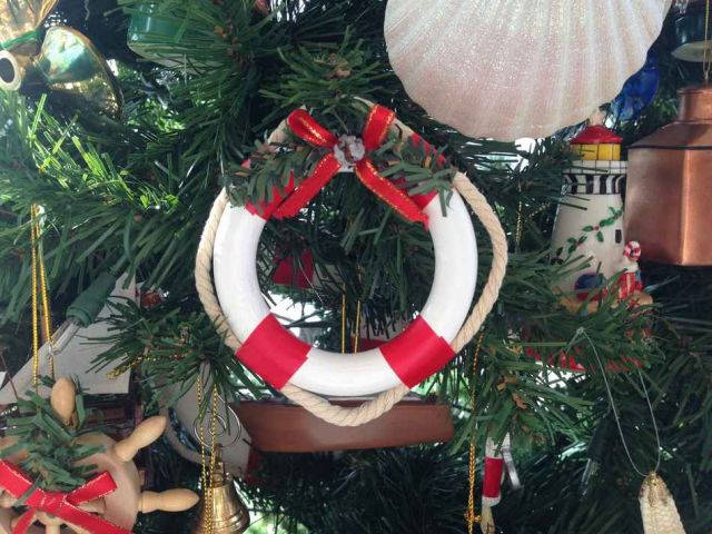 White and Red Lifering Wreath Christmas Tree Ornament