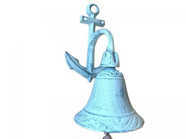 Light Blue Whitewashed Cast Iron Wall Hanging Anchor Bell 8