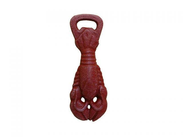 Rustic Red Whitewashed Cast Iron Lobster Bottle Opener 6