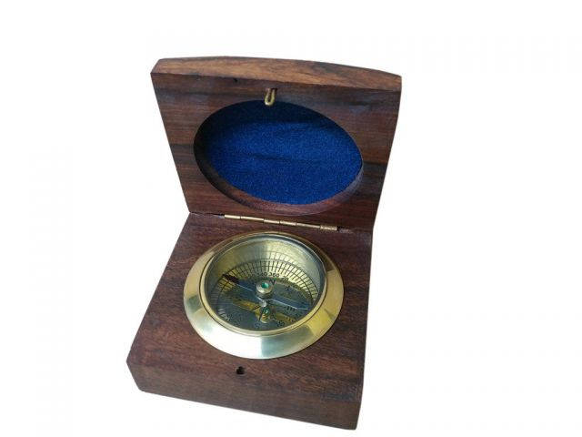 Brass Desk Compass w- Rosewood Box 3