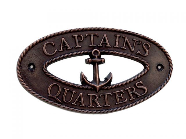 Antique Copper Captains Quarters Oval Sign with Anchor 8