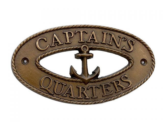 Antique Brass Captains Quarters Oval Sign with Anchor 8