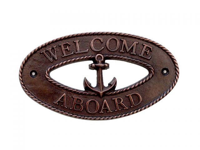 Antique Copper Welcome Aboard Oval Sign with Anchor 8
