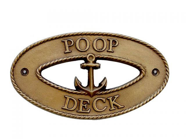 Antique Brass Poop Deck Oval Sign with Anchor 8