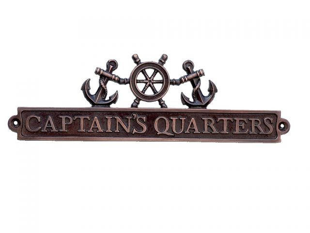 Antique Copper Captains Quarters Sign with Ship Wheel and Anchors 12