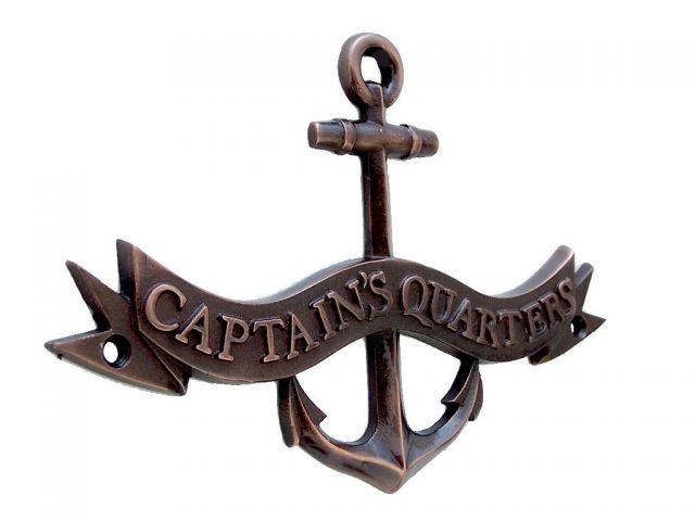 Antique Copper Captains Quarters Anchor With Ribbon Sign 8