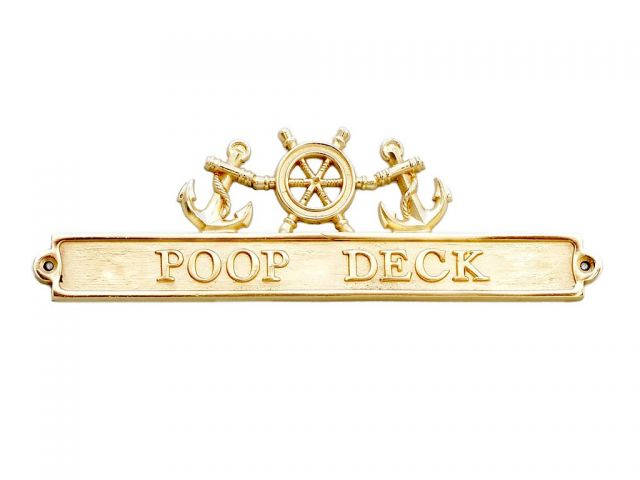 Brass Poop Deck Sign with Ship Wheel and Anchors 12