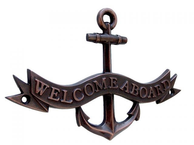 Antique Copper Welcome Aboard Anchor With Ribbon Sign 8