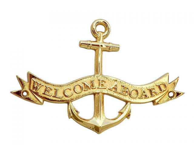 Brass Welcome Aboard Anchor With Ribbon Sign 8