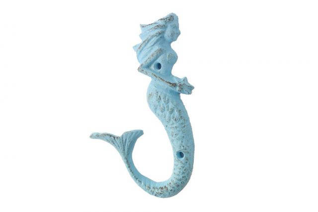 Rustic Light Blue Cast Iron Decorative Mermaid Hook 6