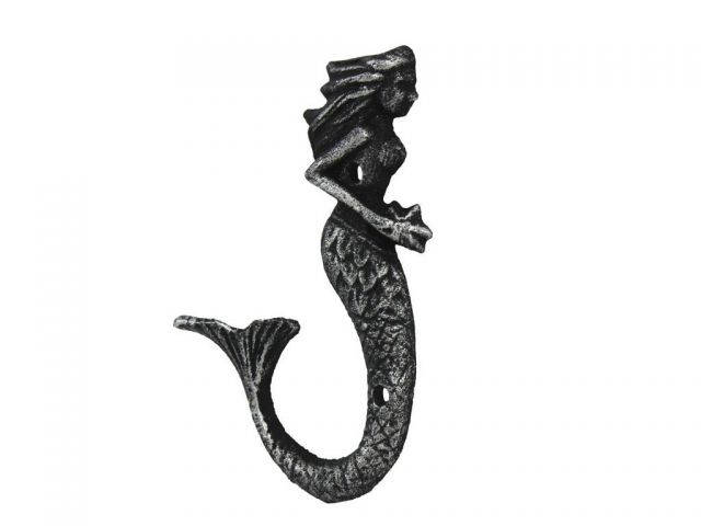 Antique Silver Cast Iron Decorative Mermaid Hook 6
