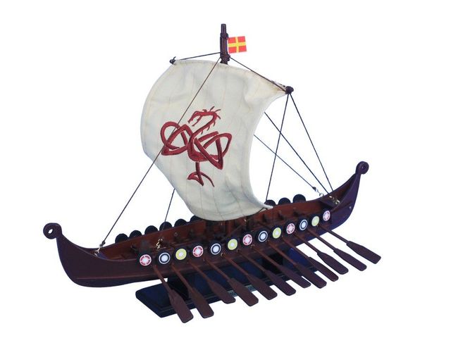 Wooden Viking Drakkar with Embroidered Serpent Limited Model Boat 14