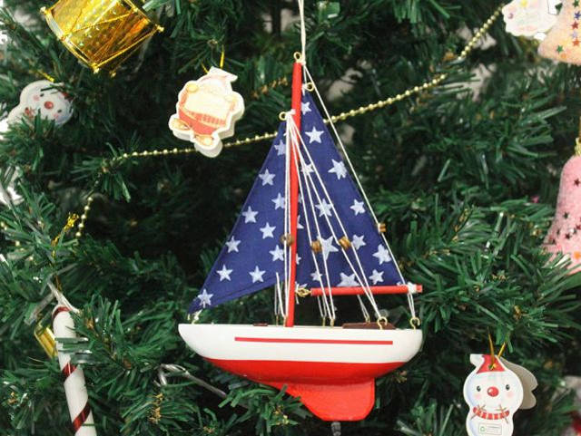 Wooden Starry Night Model Sailboat Christmas Tree Ornament
