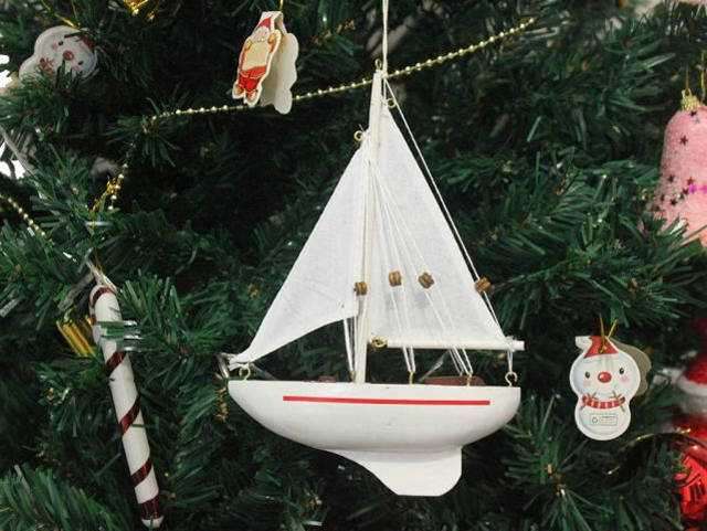 Wooden Intrepid Model Sailboat Christmas Tree Ornament