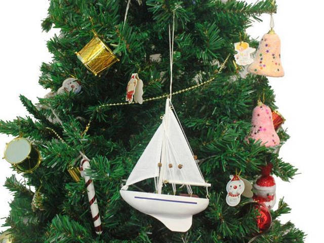 Wooden Seas the Day Model Sailboat Christmas Tree Ornament