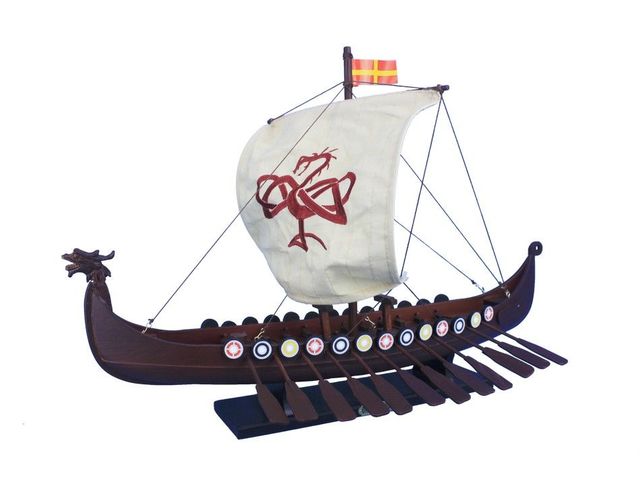 Wooden Viking Drakkar with Embroidered Serpent Model Boat Limited 24