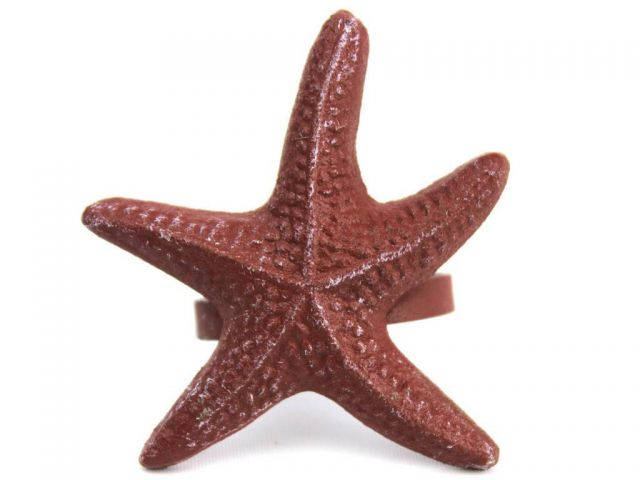 Red Whitewashed Cast Iron Starfish Napkin Ring 3 - set of 2