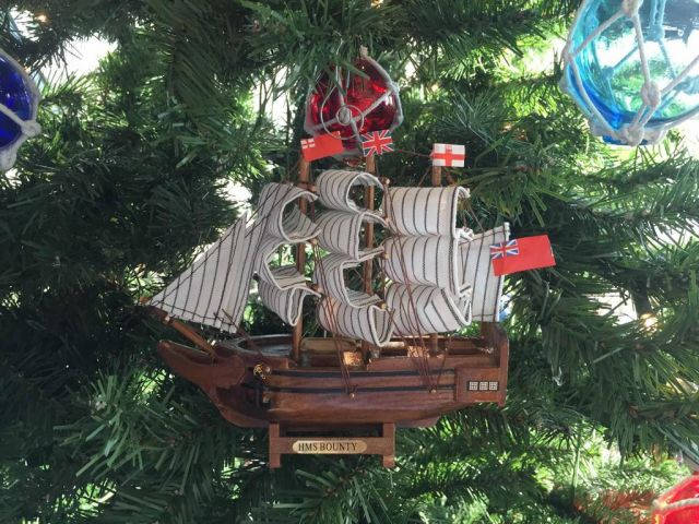 Wooden HMS Bounty Model Ship Christmas Tree Ornament