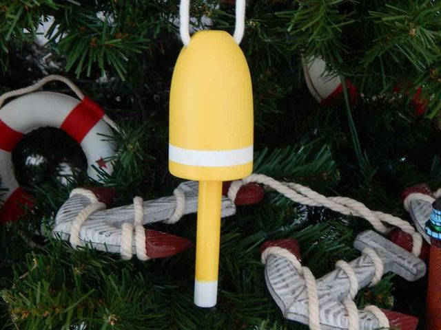 Wooden Yellow Lobster Buoy Christmas Tree Ornament