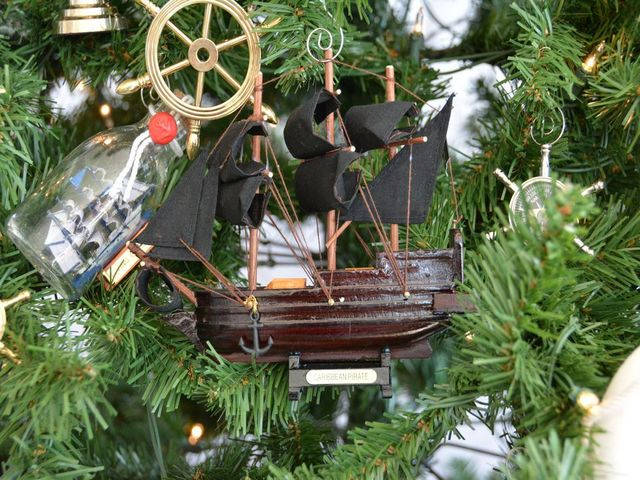 Wooden Caribbean Pirate Ship Model Christmas Tree Ornament