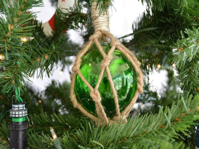 Glass and Rope Green Fishing Float Christmas Tree Ornament