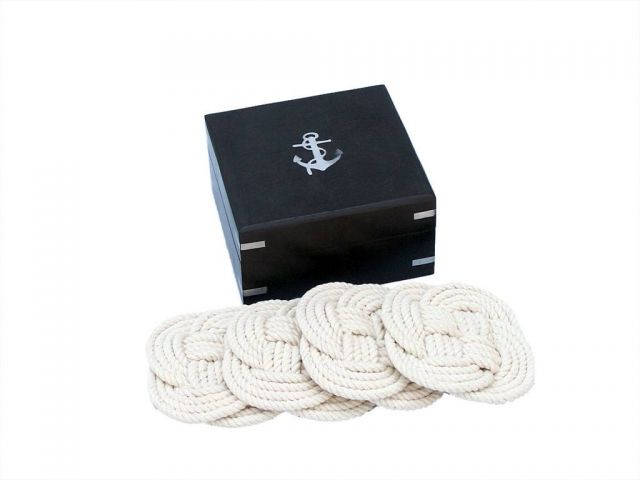 Rope Coasters with Black Rosewood Box 4 - set of 4