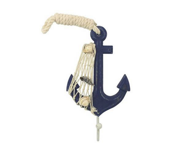 Wooden Rustic Decorative Blue Anchor with Hook 7