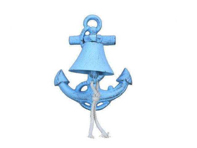 Rustic Light Blue Cast Iron Wall Mounted Anchor Bell 8