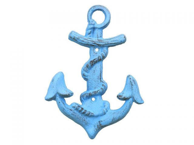 Rustic Light Blue Cast Iron Anchor Hook 8