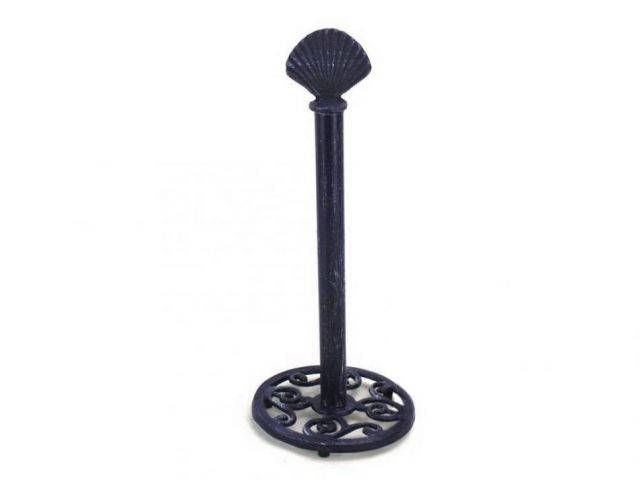 Rustic Dark Blue Cast Iron Seashell Extra Toilet Paper Stand 16