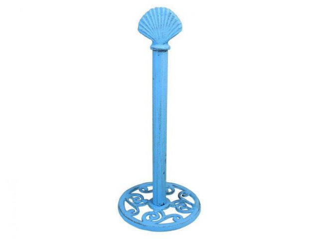 Rustic Light Blue Cast Iron Seashell Extra Toilet Paper Stand 16