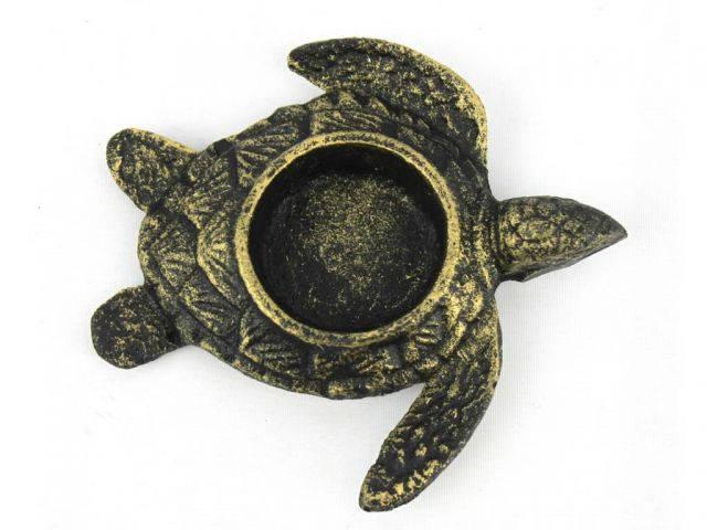 Antique Gold Cast Iron Turtle Decorative Tealight Holder 4.5