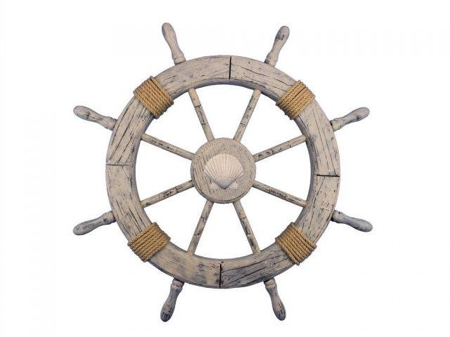 Wooden Rustic Decorative Ship Wheel With Seashell 30